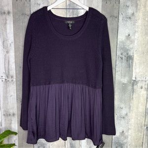STYLE & CO Purple Ribbed Mixed Media Pullover Peplum Sweater Size PXL NWT